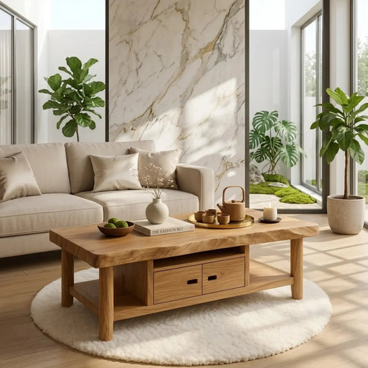 Solid Wood Coffee Table with Storage Shelf and Drawers for Living Room Decor - view 1 of 7