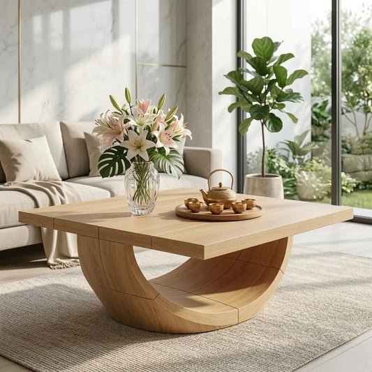 Unique Curved Wooden Coffee Table, Modern Minimalist Living Room Furniture - view 1 of 7