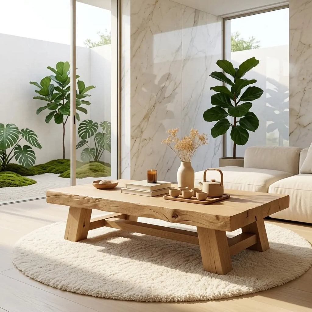 Handcrafted Solid Wood Coffee Table, Rustic Style with Geometric Legs - view 1 of 7