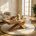 Rustic Solid Wood Coffee Table with X-shaped Legs and Natural Finish - view 1 of 7