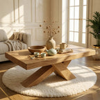 Rustic Solid Wood Coffee Table with X-shaped Legs and Natural Finish - view 1 of 7