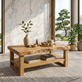 Rustic Solid Wood Coffee Table with Natural Finish and Lower Storage - view 1 of 7
