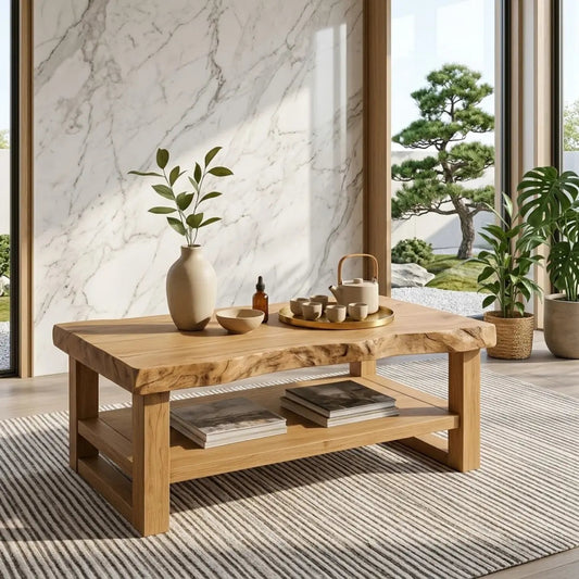 Rustic Solid Wood Coffee Table with Natural Finish and Lower Storage - view 1 of 7