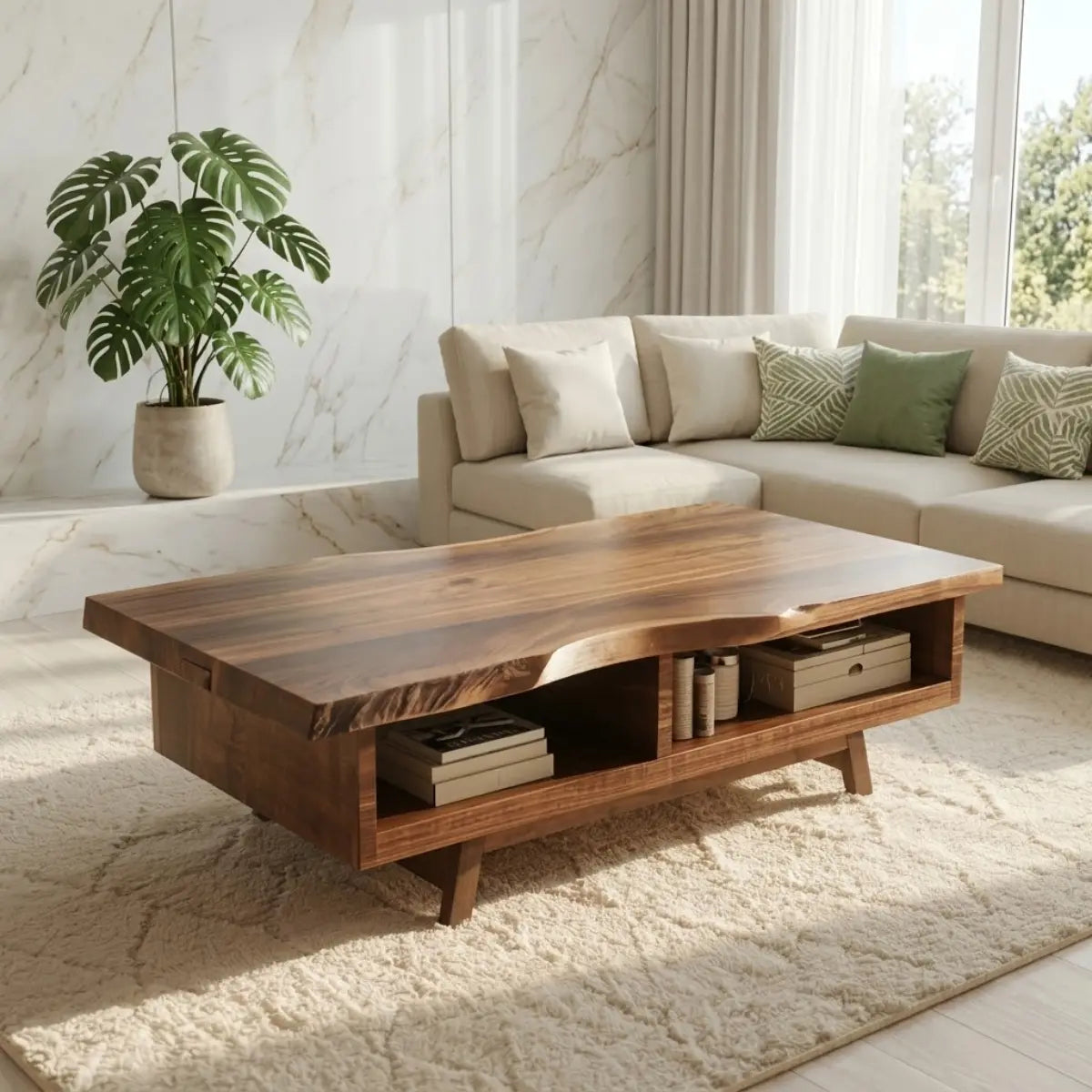 Handcrafted Walnut Coffee Table with Storage, Natural Wood Living Room Furniture - view 2 of 7