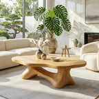 Solid Wood Sculptural Coffee Table with Organic Carved Base, Modern Designer Living Room Table - view 1 of 7