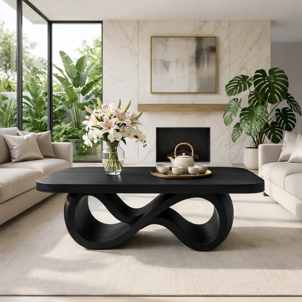 Elegant Infinity-Shaped Coffee Table, Modern Wooden Living Room Furniture - view 4 of 7