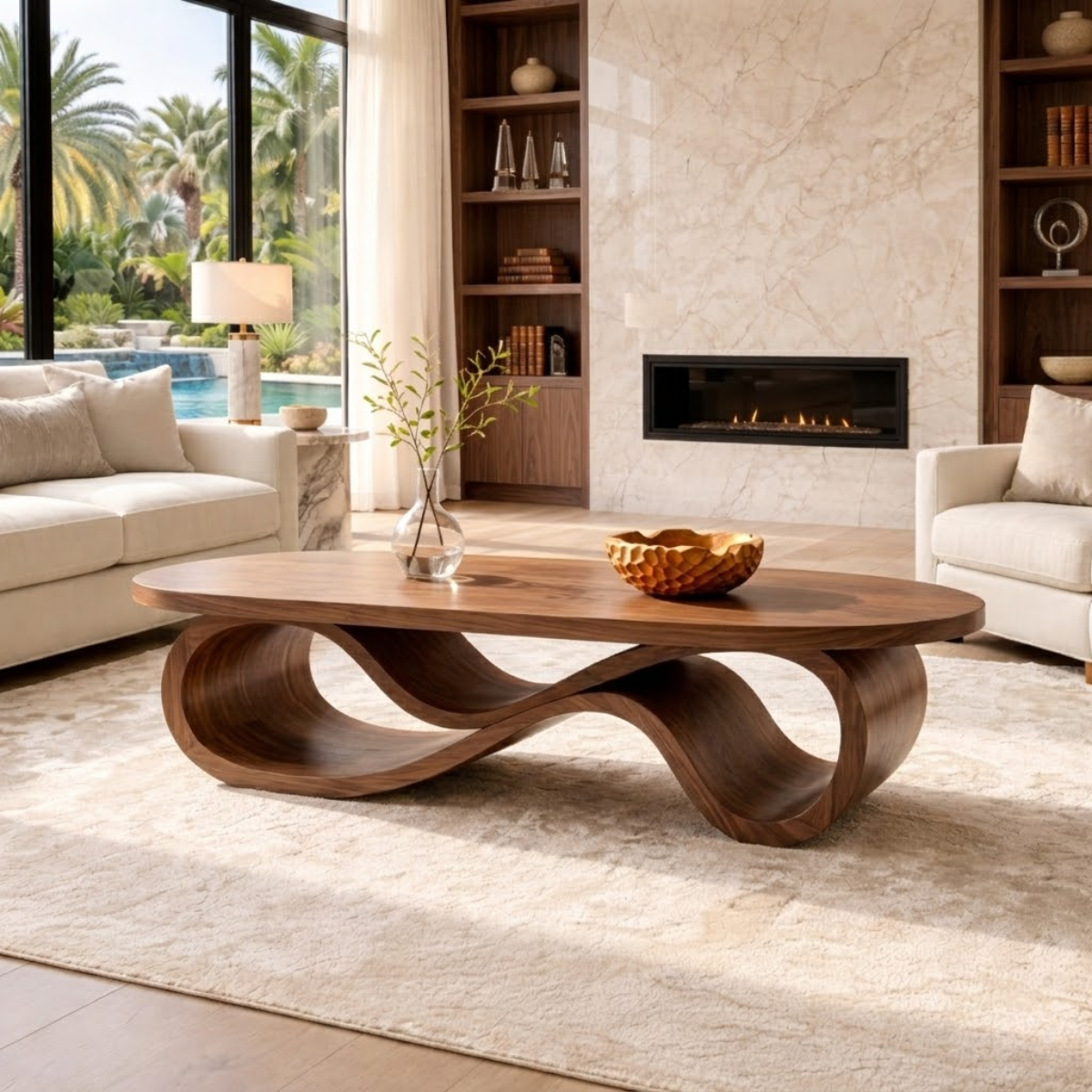 Modern Wooden Coffee Table with Unique Infinity Shape Design - view 3 of 7
