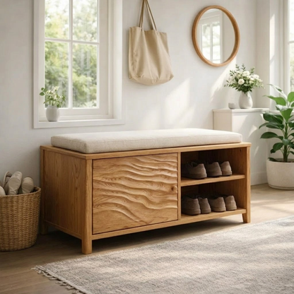 Solid Wood Shoe Bench with Cushion & Storage – Entryway Organizer with Shelf - view 1 of 7