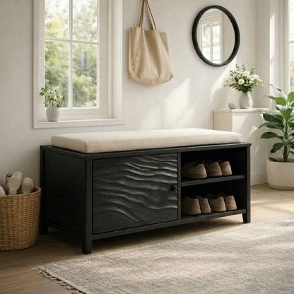 Solid Wood Shoe Bench with Cushion & Storage – Entryway Organizer with Shelf - view 4 of 7