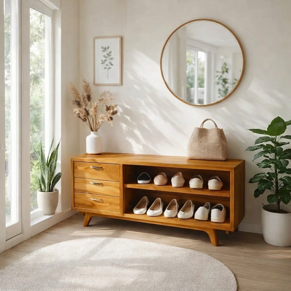 Solid Wood Shoe Bench with Drawers & Shelves – Entryway Storage Organizer - view 3 of 7