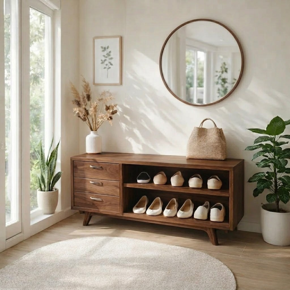 Solid Wood Shoe Bench with Drawers & Shelves – Entryway Storage Organizer - view 2 of 7