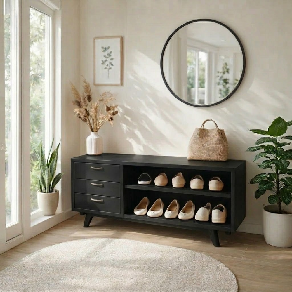 Solid Wood Shoe Bench with Drawers & Shelves – Entryway Storage Organizer - view 4 of 7