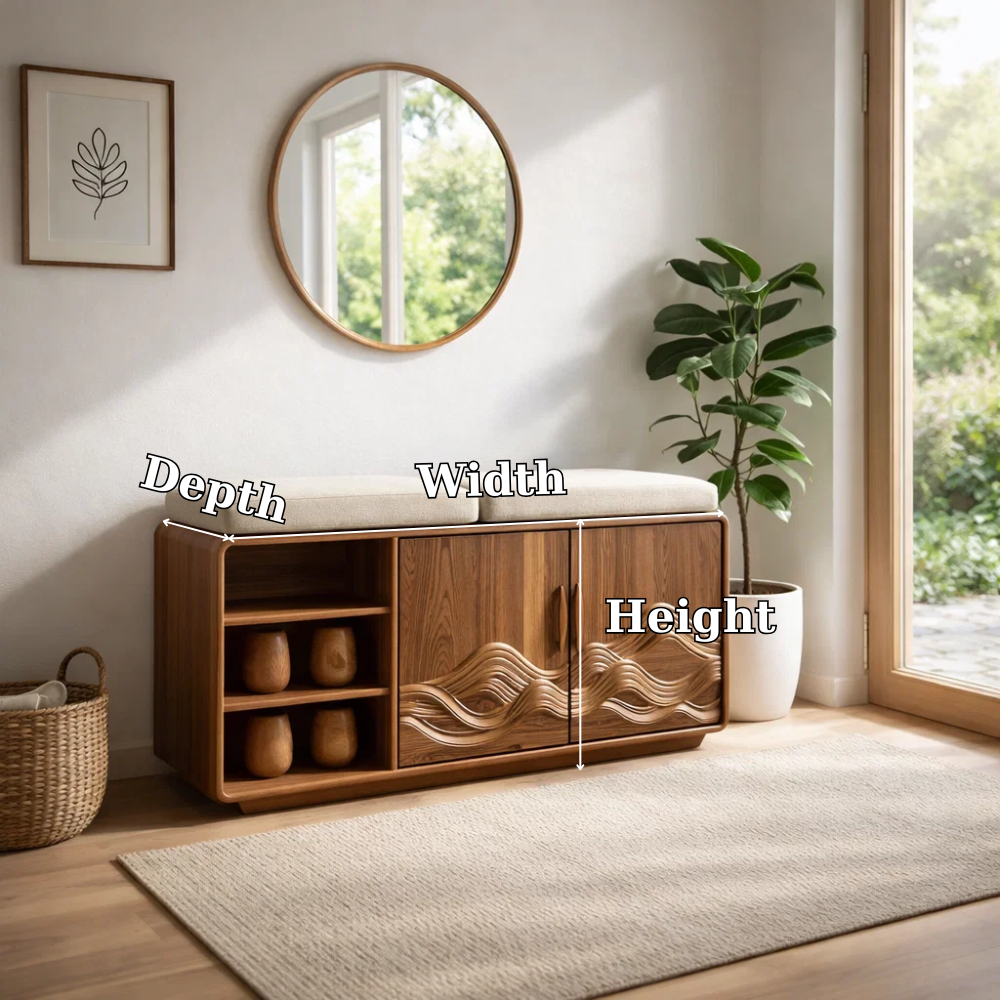 Solid Wood Shoe Bench with Cushion & Cabinet – Entryway Storage with Shelves - view 7 of 7