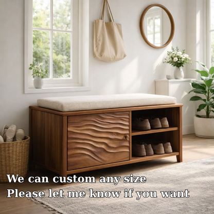 Solid Wood Shoe Bench with Cushion & Storage – Entryway Organizer with Shelf - view 6 of 7