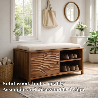 Solid Wood Shoe Bench with Cushion & Storage – Entryway Organizer with Shelf - view 5 of 7