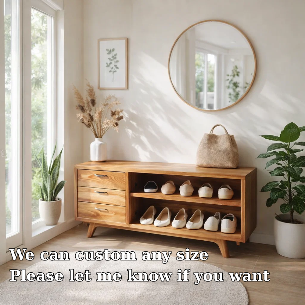 Solid Wood Shoe Bench with Drawers & Shelves – Entryway Storage Organizer - view 6 of 7