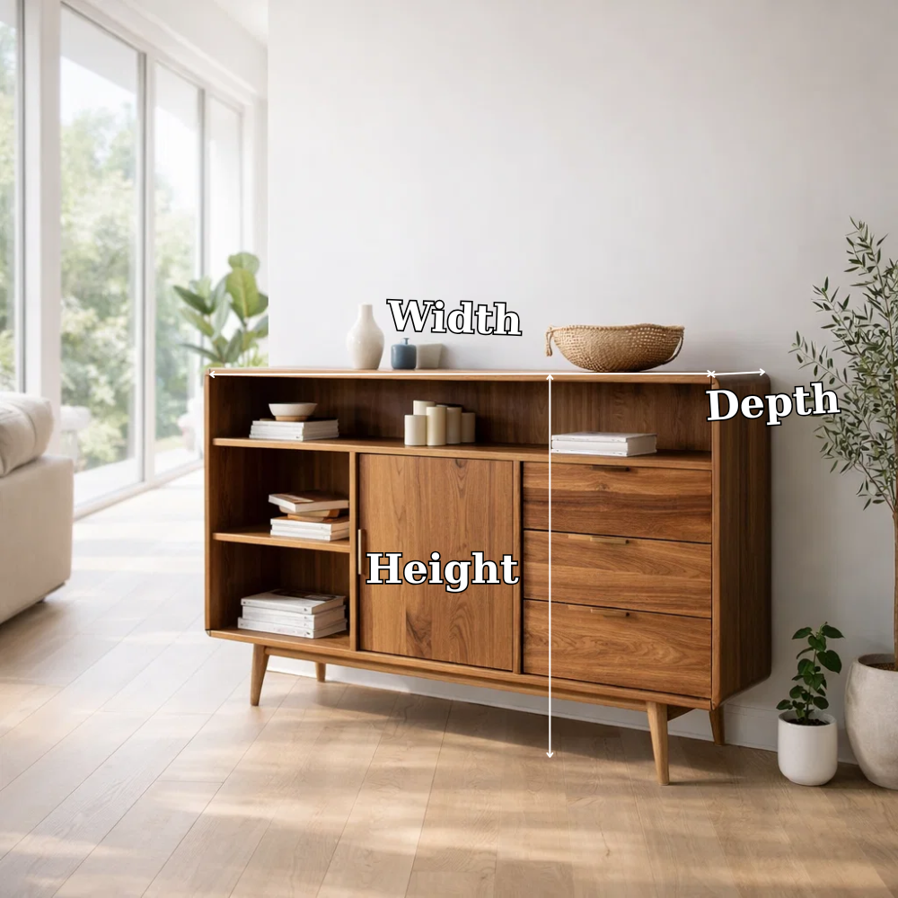Solid Wood Sideboard Console with Drawers & Shelves – Modern Storage Cabinet - view 7 of 7