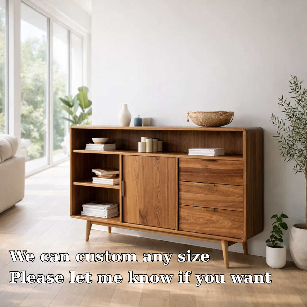 Solid Wood Sideboard Console with Drawers & Shelves – Modern Storage Cabinet - view 6 of 7
