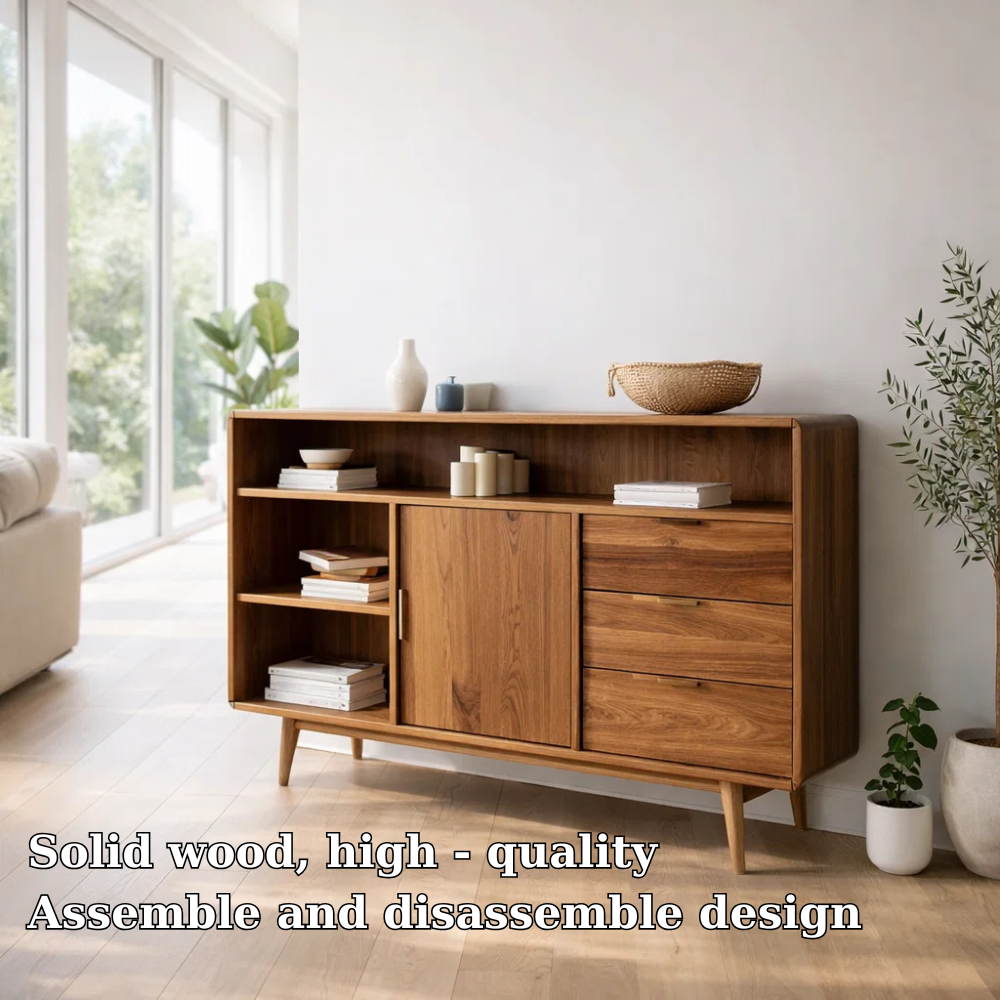 Solid Wood Sideboard Console with Drawers & Shelves – Modern Storage Cabinet - view 5 of 7