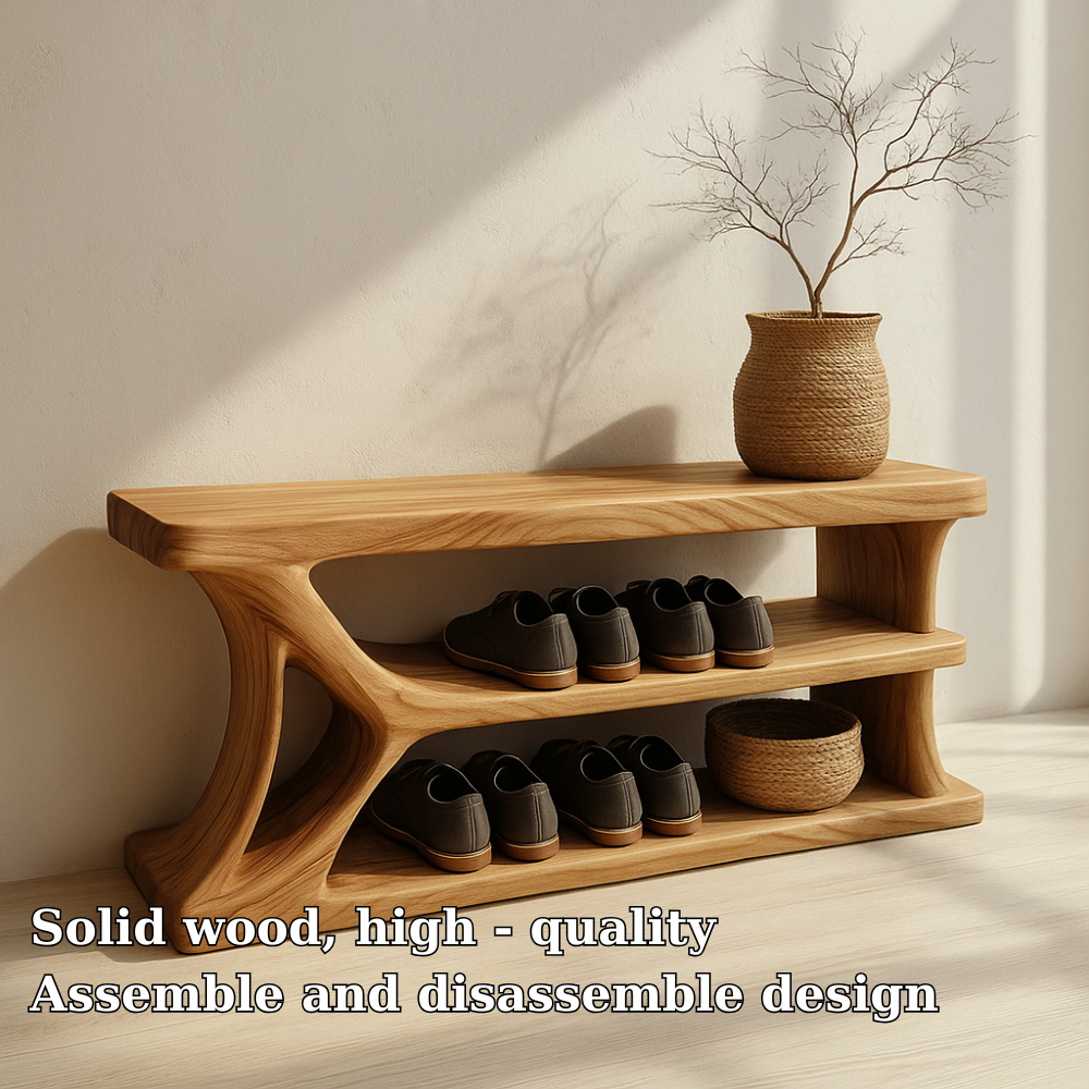 Modern Solid Wood Shoe Storage Bench – Entryway Wooden Bench with Open Shelves - view 6 of 7