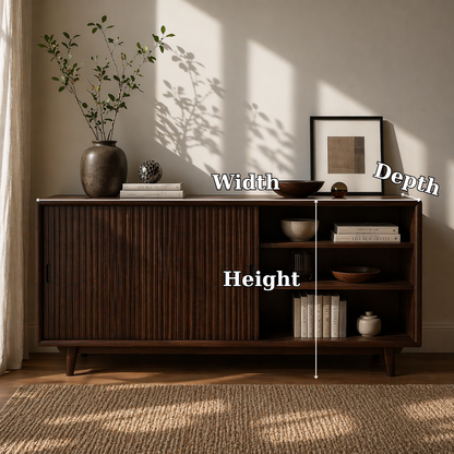 Solid Wood Sideboard Cabinet with Sliding Slatted Doors & Open Shelf Storage - view 7 of 7