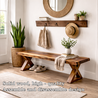 Solid Wood Entryway Bench with X-Leg Design | Rustic & Modern Hallway Seating - view 5 of 7