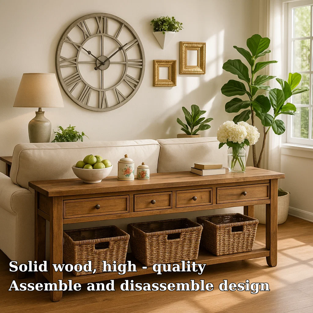 Solid Wood Console Table with Drawers and Storage Shelf for Living Room or Entryway - view 5 of 7