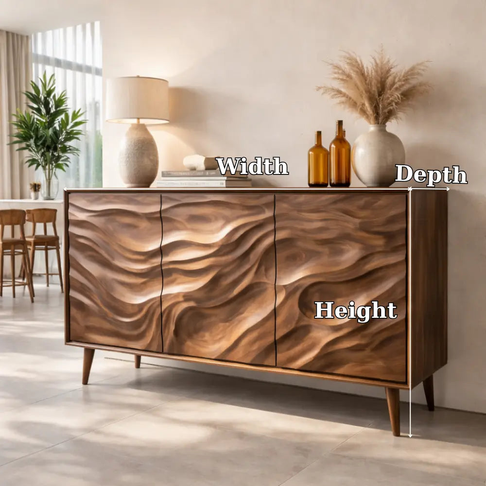 Solid Wood Console Table with Carved Wave Doors – Modern Sculptural Storage Sideboard - view 7 of 7