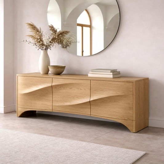 Solid Wood Console Table with Curved Design – Modern Entryway Storage Sideboard - view 1 of 7