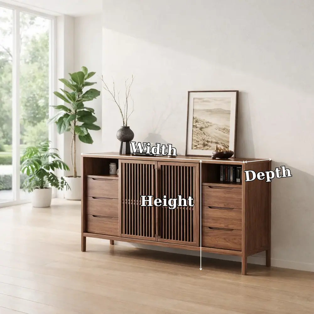 Modern Console Table with Slatted Doors & Multiple Drawers - view 7 of 7