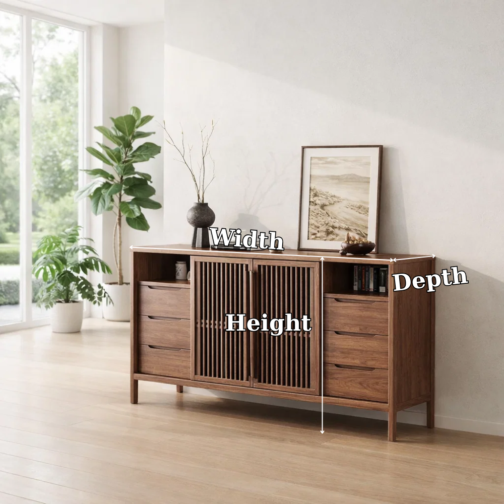 Large Sideboard Cabinet with Slatted Doors and Drawers – Modern Storage Console - view 7 of 7