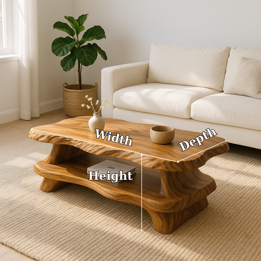 Modern Solid Wood Coffee Table with Organic Live Edge and Lower Shelf - view 7 of 7
