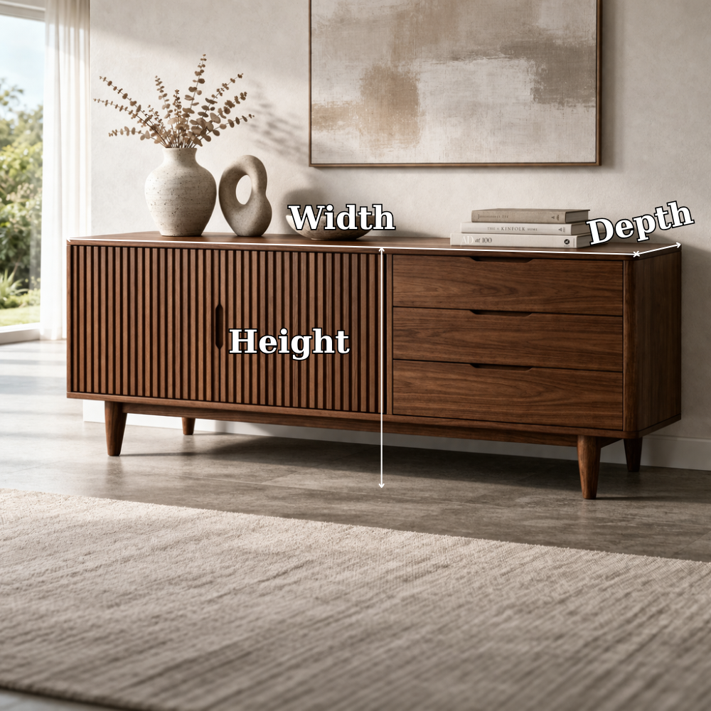 Fluted Solid Wood Console Cabinet with Drawers – Mid Century Storage Sideboard - view 5 of 7
