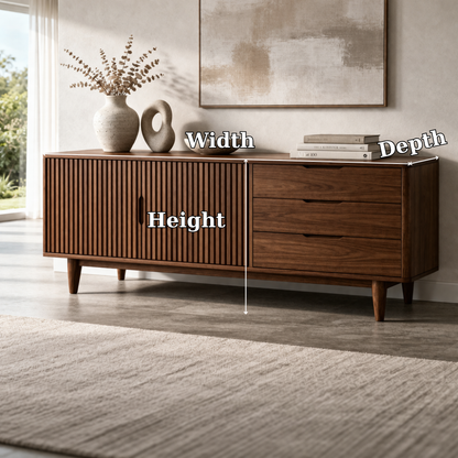 Fluted Solid Wood Console Cabinet with Drawers – Mid Century Storage Sideboard - view 5 of 7