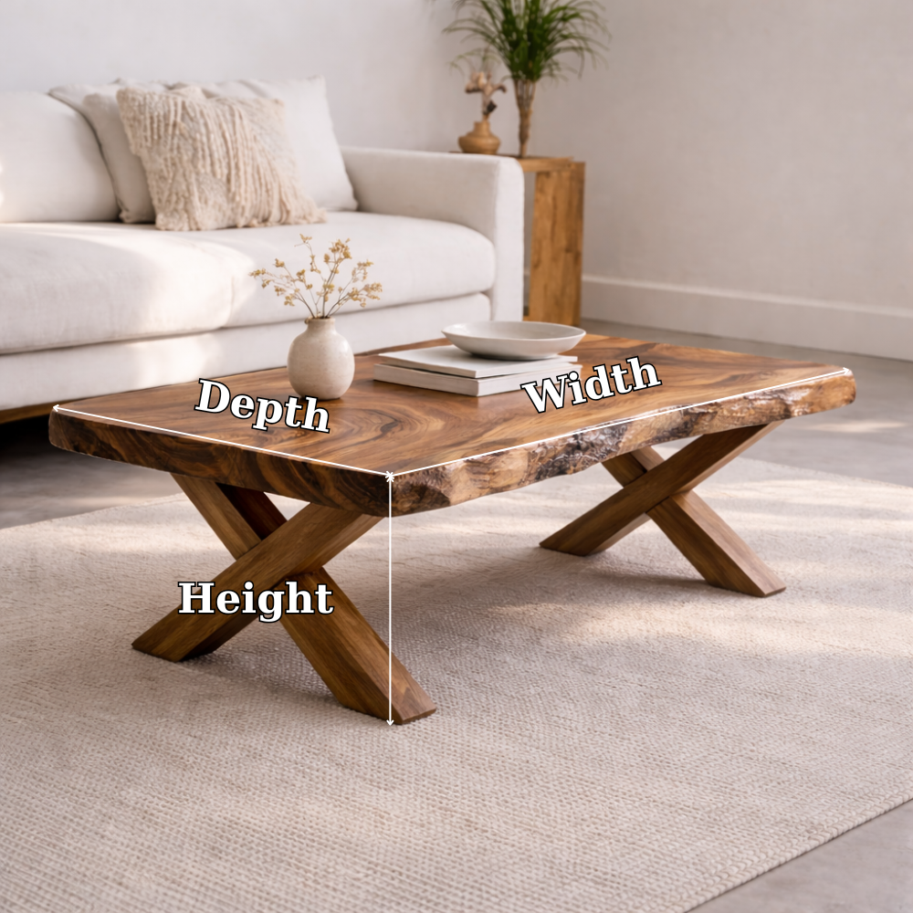 Live Edge Solid Wood Coffee Table with X-Frame Legs – Rustic Modern Living Room Table - view 7 of 7