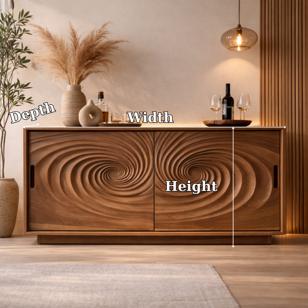 Solid Walnut Console Table with Carved Spiral Doors – Modern Wooden Sideboard - view 7 of 7
