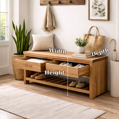 Wood Entryway Bench with Storage Drawers | Modern Hallway Seating & Shoe Rack - view 7 of 7