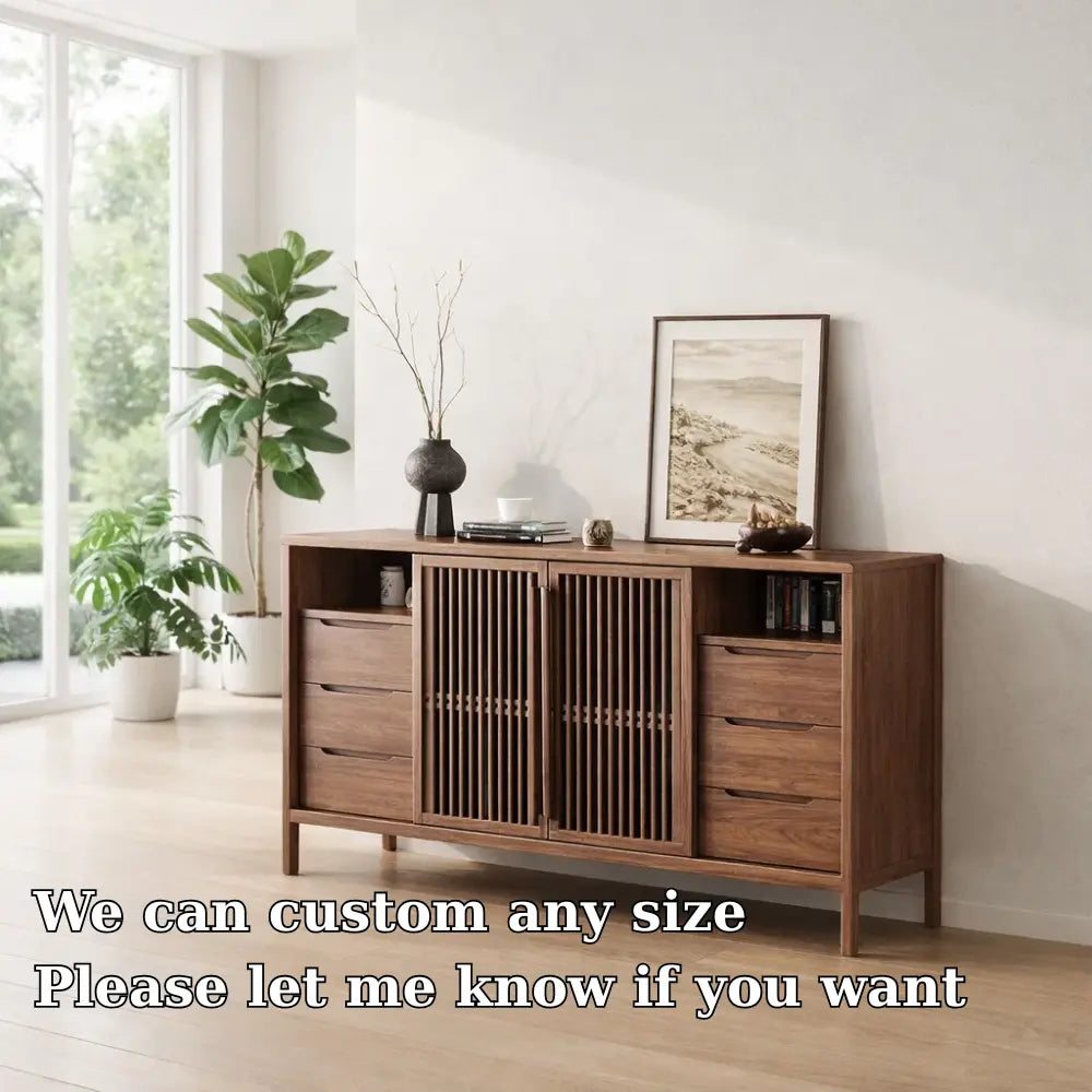 Modern Console Table with Slatted Doors & Multiple Drawers - view 6 of 7