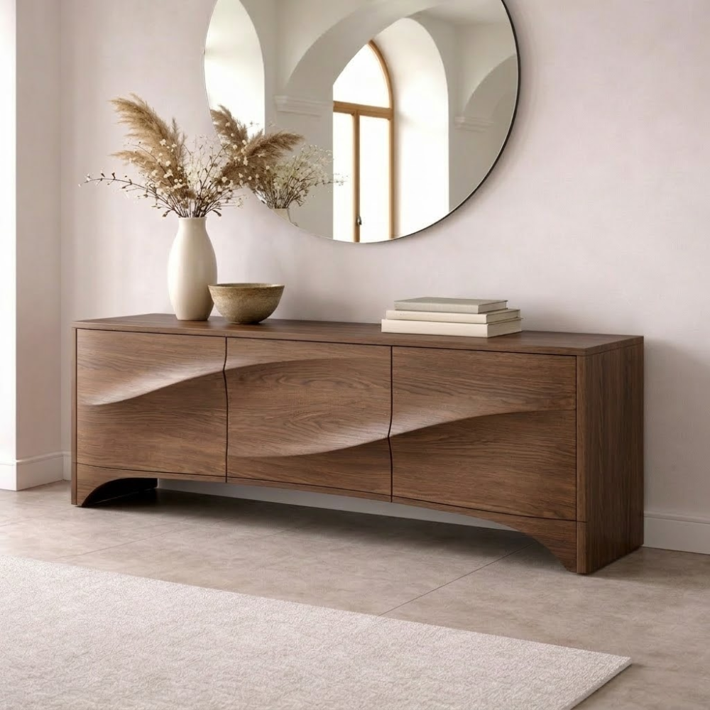 Solid Wood Console Table with Curved Design – Modern Entryway Storage Sideboard - view 2 of 7