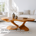 Modern Solid Wood Coffee Table with Sculptural Curved Base for Living Room - view 6 of 7