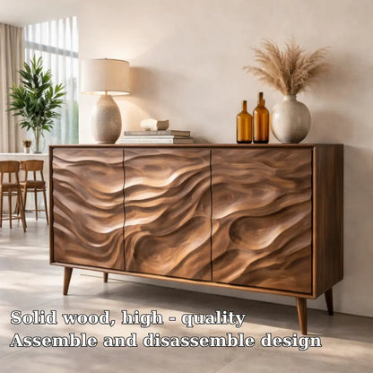 Solid Wood Console Table with Carved Wave Doors – Modern Sculptural Storage Sideboard - view 5 of 7