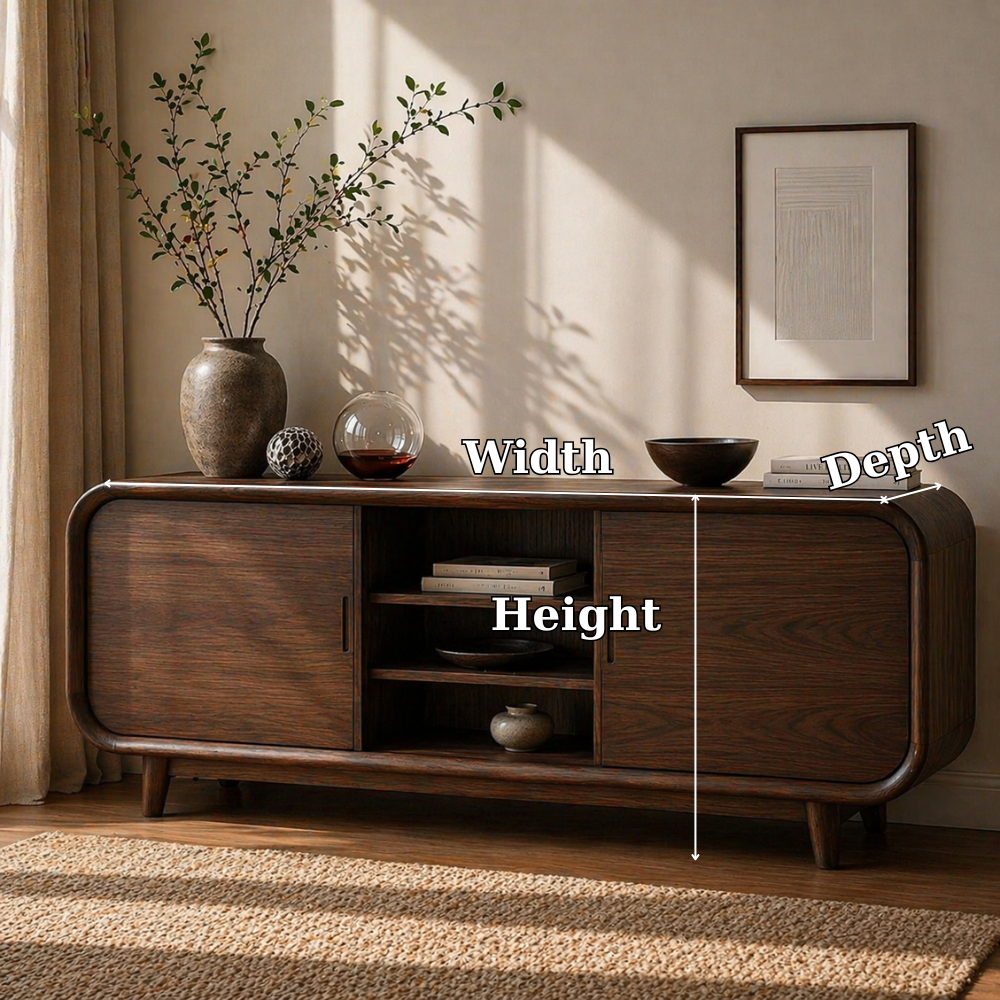 Modern Solid Wood Sideboard Cabinet with Sliding Doors & Open Shelf Storage - view 7 of 7