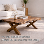 Live Edge Solid Wood Coffee Table with X-Frame Legs – Rustic Modern Living Room Table - view 5 of 7