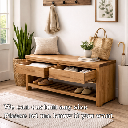 Wood Entryway Bench with Storage Drawers | Modern Hallway Seating & Shoe Rack - view 6 of 7