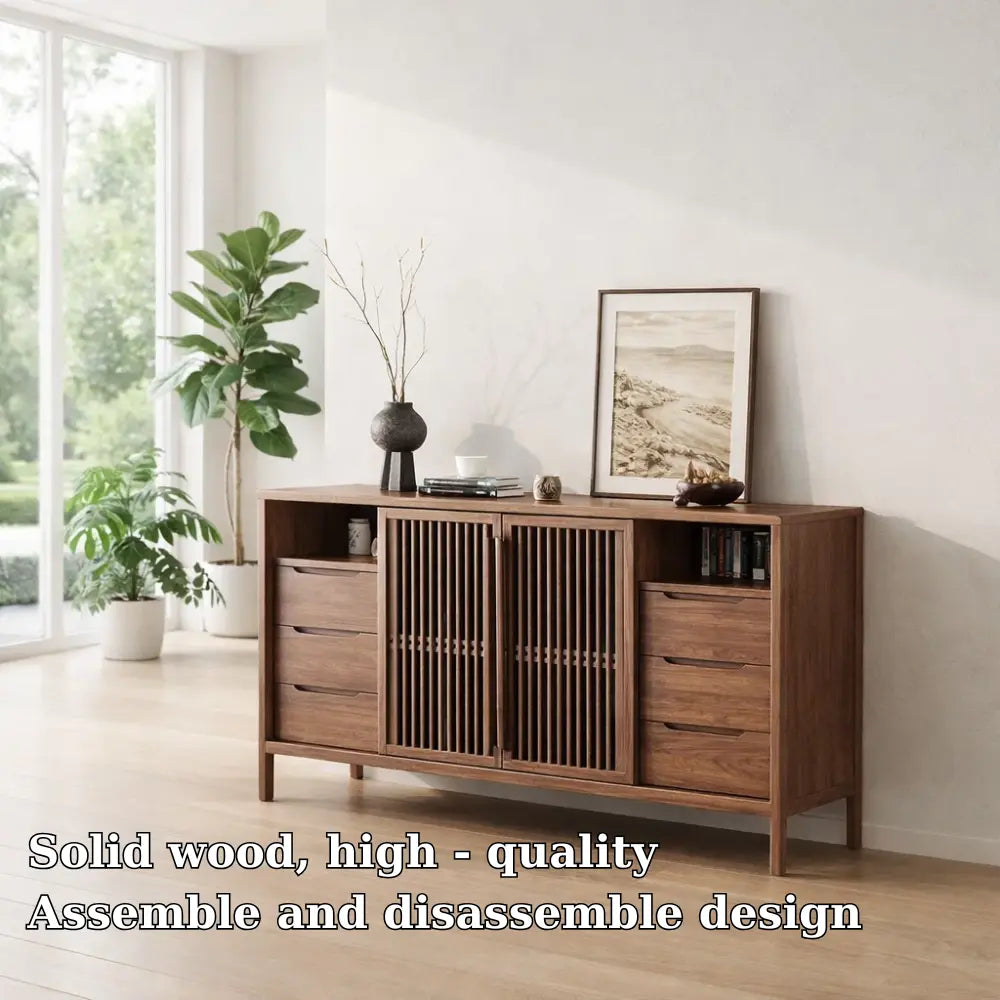 Modern Console Table with Slatted Doors & Multiple Drawers - view 5 of 7