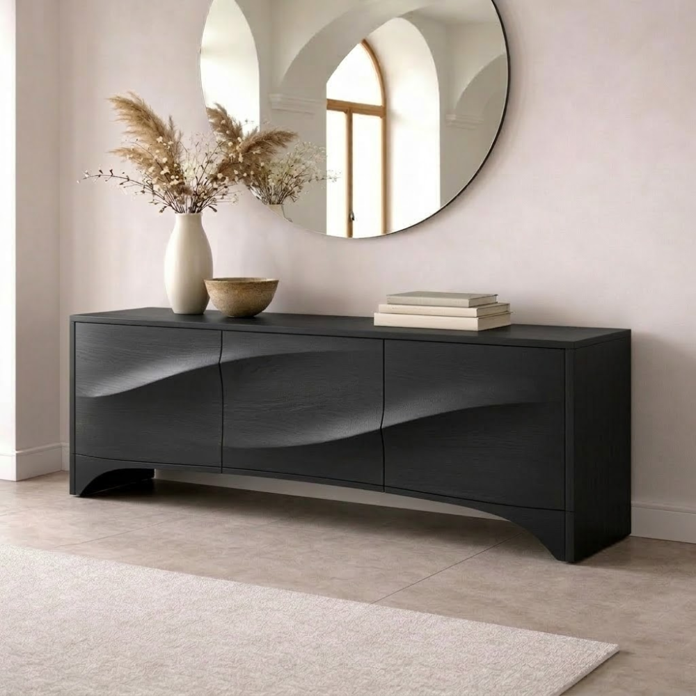 Solid Wood Console Table with Curved Design – Modern Entryway Storage Sideboard - view 4 of 7