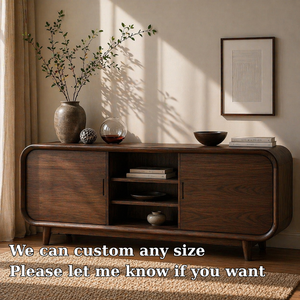Modern Solid Wood Sideboard Cabinet with Sliding Doors & Open Shelf Storage - view 6 of 7