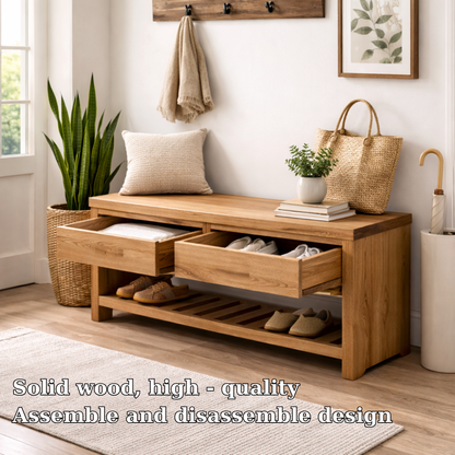 Wood Entryway Bench with Storage Drawers | Modern Hallway Seating & Shoe Rack - view 5 of 7