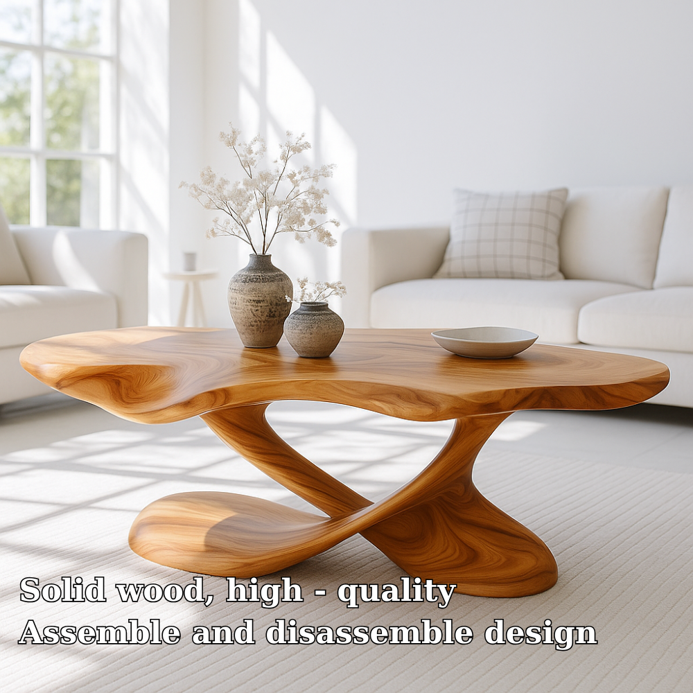Modern Solid Wood Coffee Table with Sculptural Curved Base for Living Room - view 5 of 7