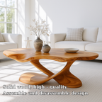 Modern Solid Wood Coffee Table with Sculptural Curved Base for Living Room - view 5 of 7